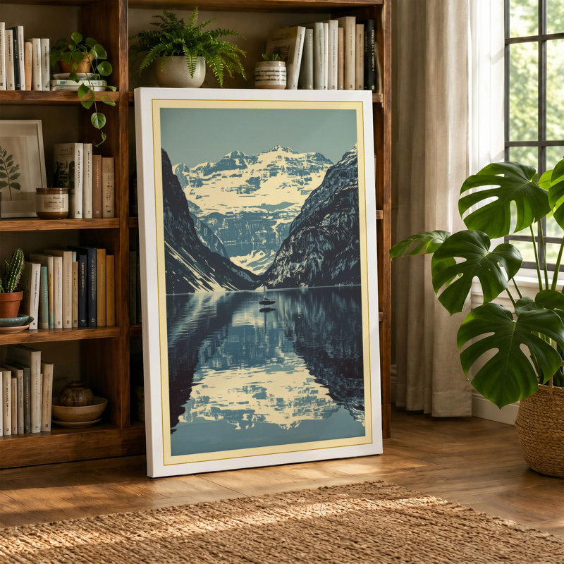 Mountain Lake Reflection Scandinavian - Wrapped Canvas, Sage Border, 30x20 - 76.2 x 50.8 cm