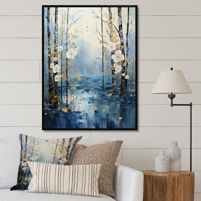 «Letreece Birch Woods Moonlit Symphony V», reproduction d'art sur toile, H 20 po x l 12 po x P 1 po, Cadre flottant noir