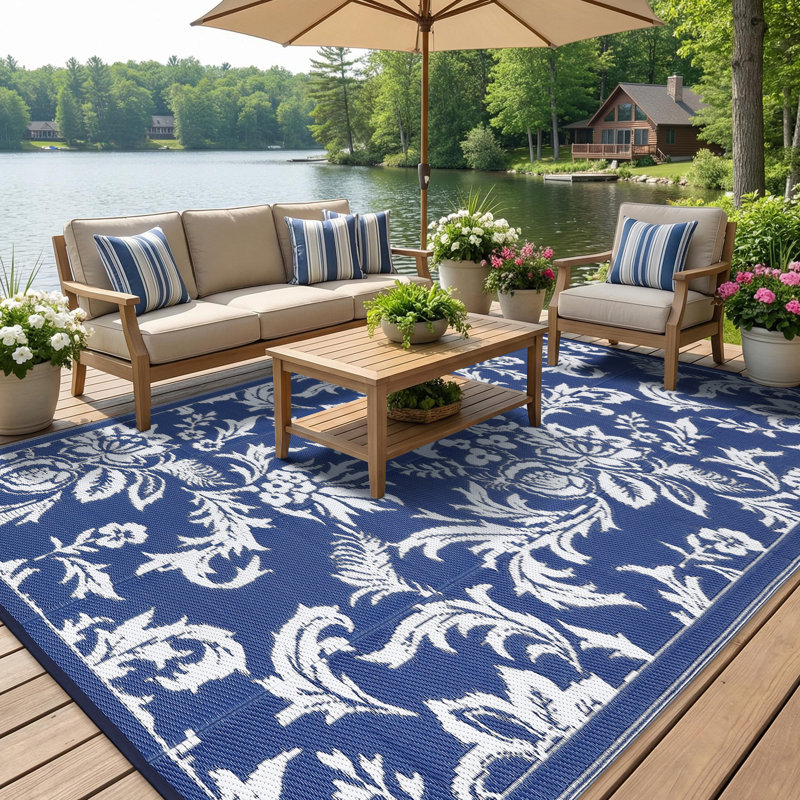 Waterproof Outdoor Rug for Patio, Foldable Reversible Modern Area Rug, Large Plastic Straw Mat for Camping, RV, Porch, Backyard, Deck, Picnic, Beach