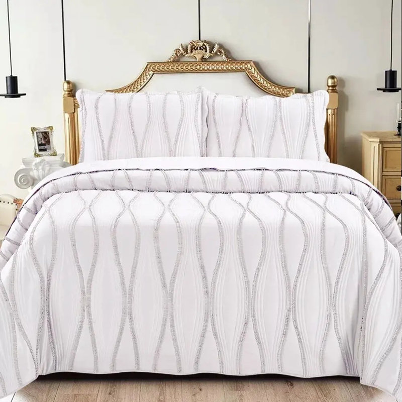 3 Piece Quilted Bedspread Reversible Comforter Bedding Set Bed Throw, White Floral, Super King Bedspread + 2 Standard Shams