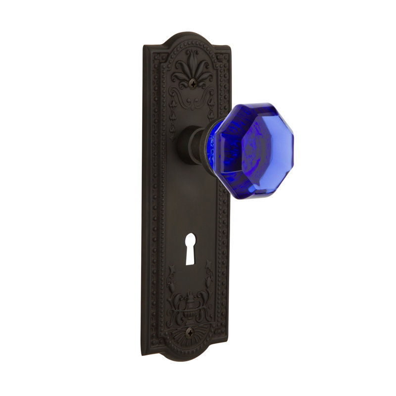 Plaque Meadows avec trou de serrure décoratif et bouton de porte Waldorf Cobalt, Bronze frotté à l'huile