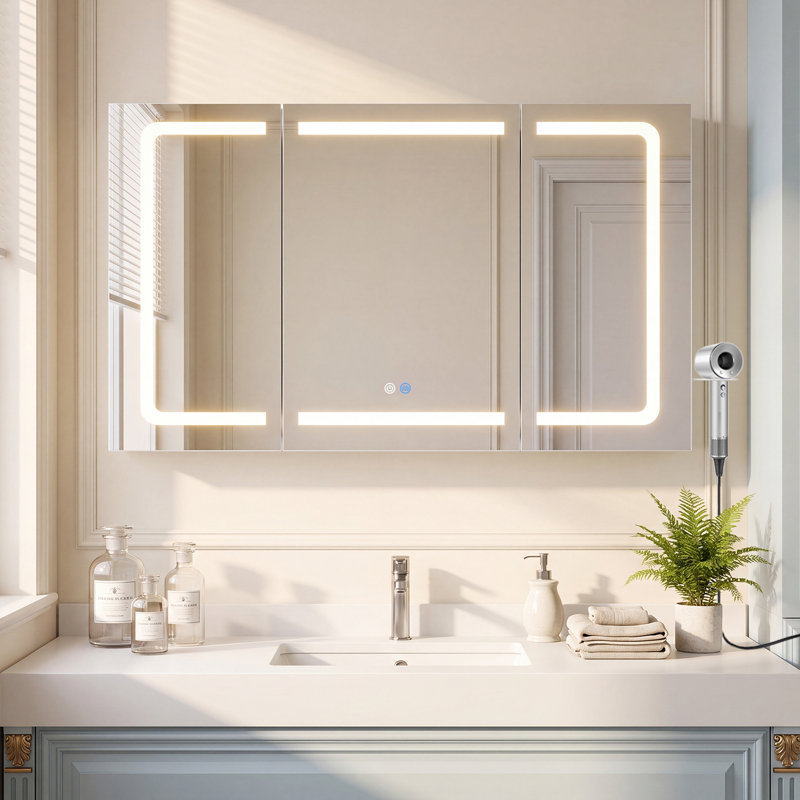 W H Medicine Cabinet Mirror, 60cm H x 100cm W x 17cm D