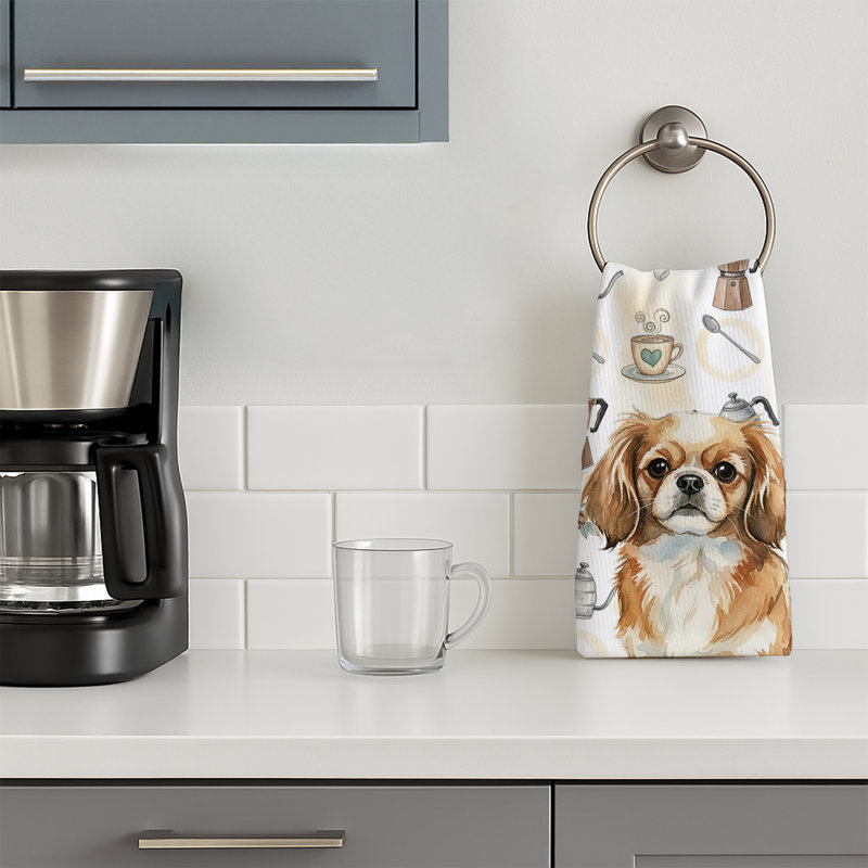 Tibetan Spaniel Coffee Bar Kitchen Towel, Tibetan Spaniel