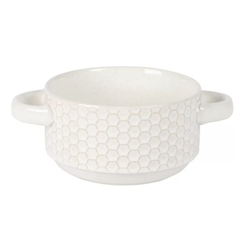 Ensemble de bols à soupe en grès nervuré 2 pièces 2 pièces avec poignées, blanc, allant au micro-ondes et au lave-vaisselle