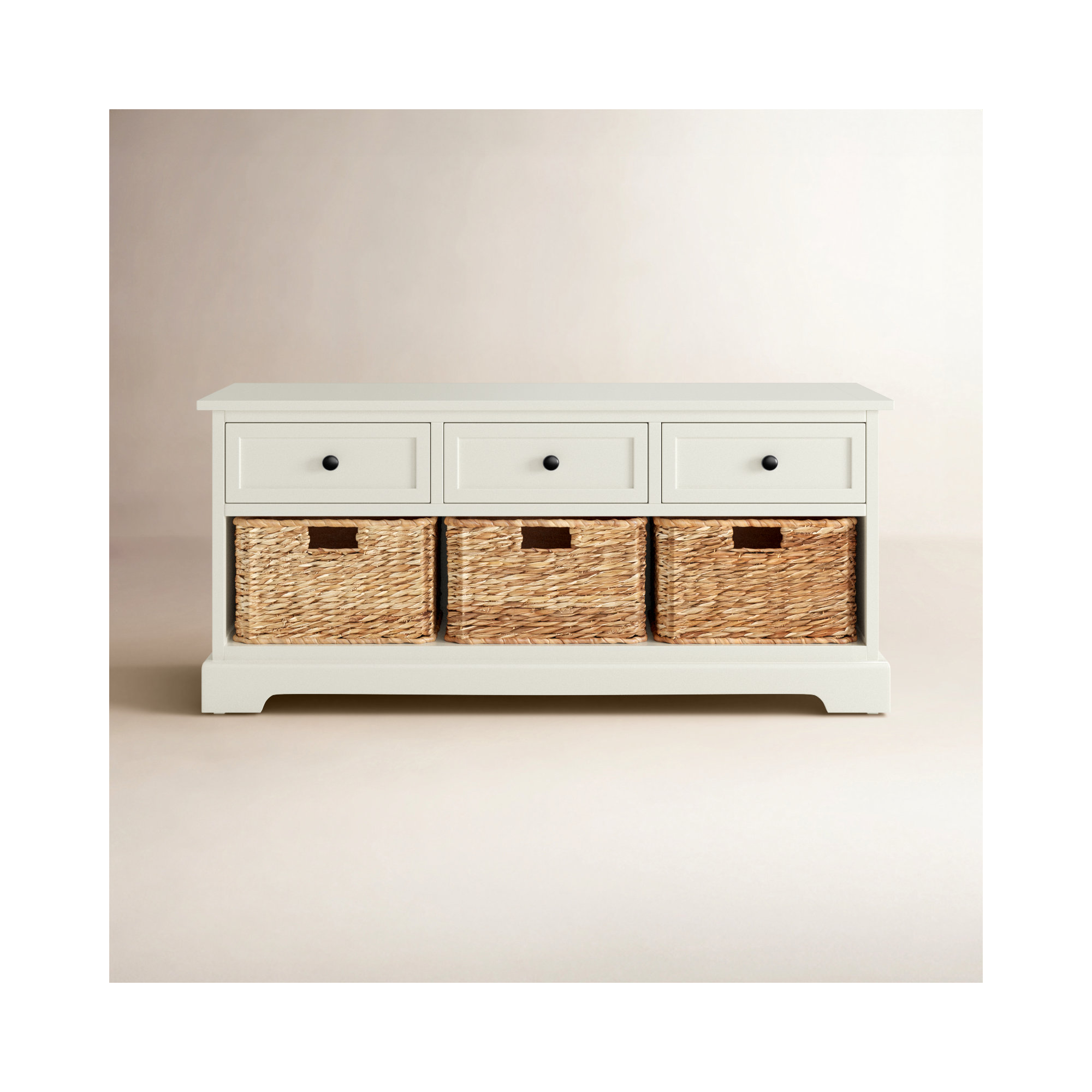 Adayla Solid Wood Drawers Storage Bench, Distressed Cream