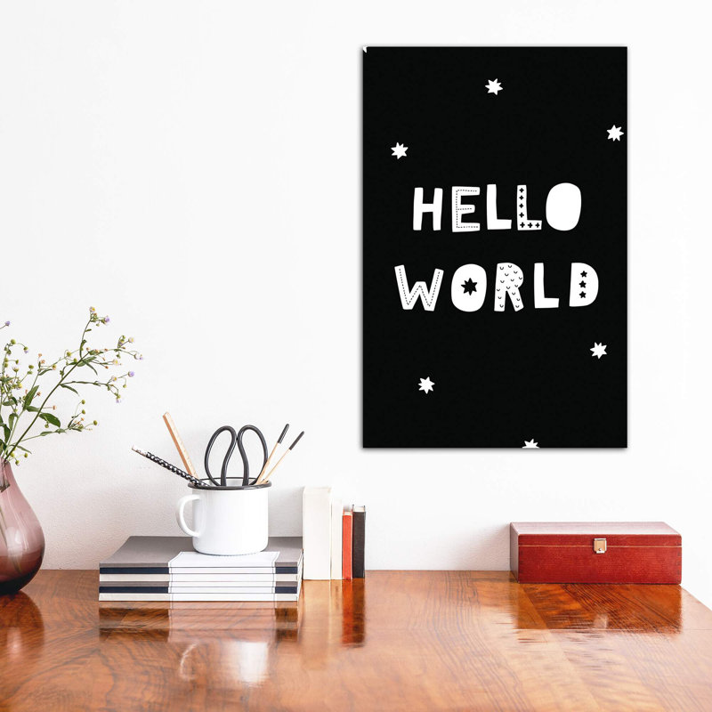 «Hello World», reproduction d'art textuel, H 18 po x l 12 po x 1,5 po, Toile tendue, Pas de tapis