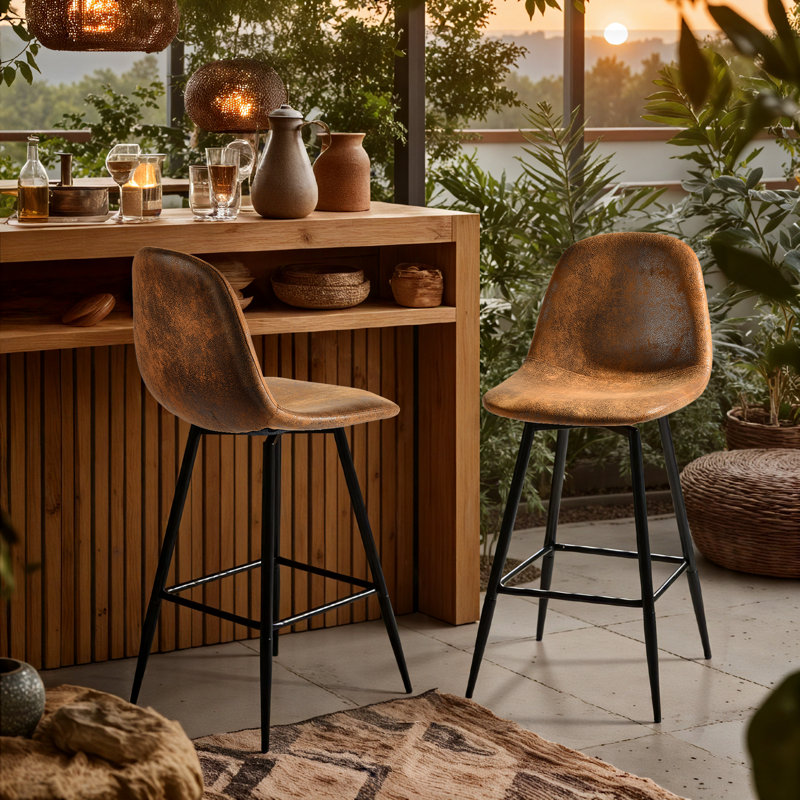 Swivel Upholstered Counter Stool with Metal Frame