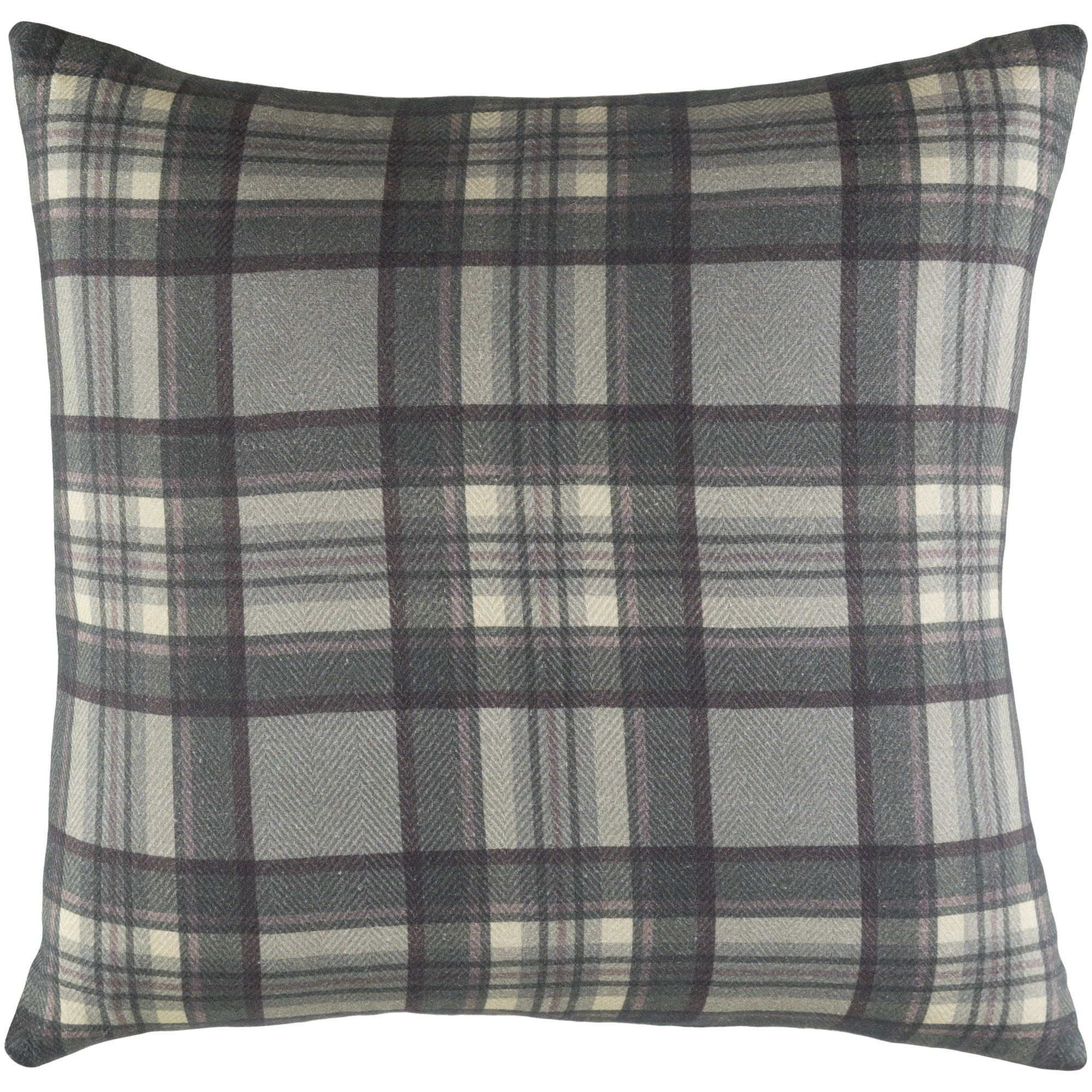 Plaid Cotton Throw Pillow, Black, 22" x 22", Polyester/Polyfill