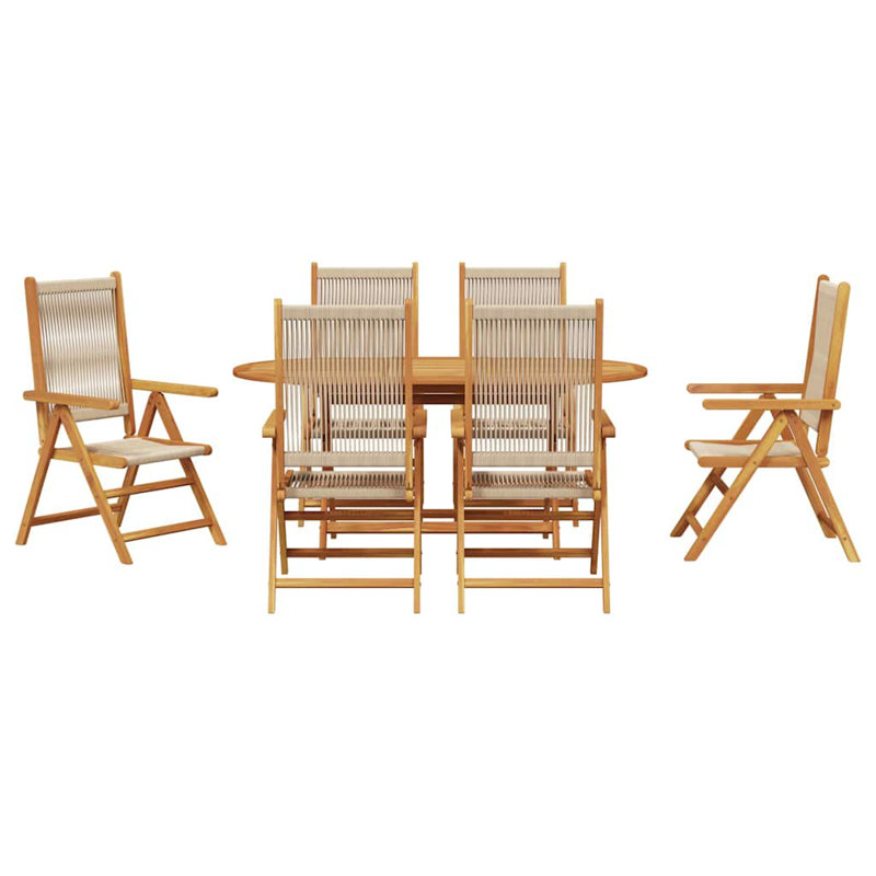 Garden Dining Set Folding Manual 7 Pcs, Beige