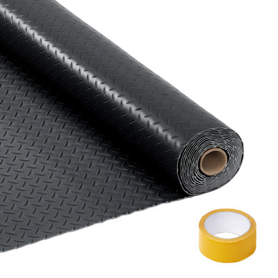 7.5*17ft/7.5*20ft/7.5*25ft/8*20Ft Garage Floor Mat - 2mm Thick PVC Diamond Plate Non-Slip Floor Protector with Double-Sided Tape for Garage, Warehouse, Gym & Trailer