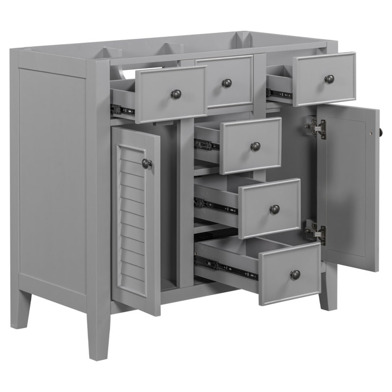 Gray 36" Freestanding Bathroom Vanity with Five Drawers