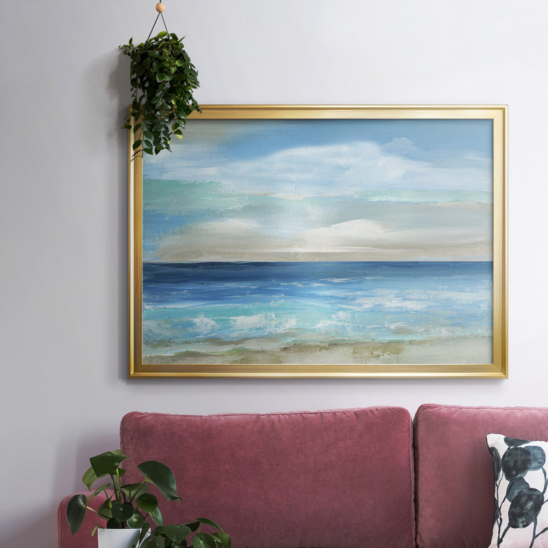 Jeu des Caraïbes, Toile avec cadre flottant or, H 26 po x l 38 po x P 1,5 po