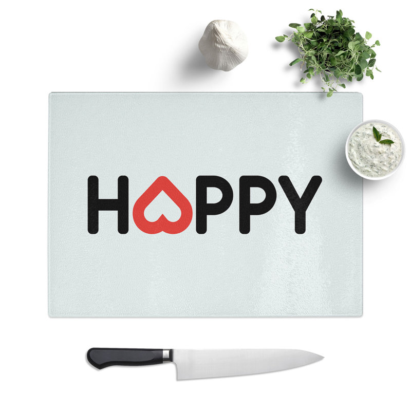 Happy Typography Chopping Board, 0.4cm H x 28.5cm W x 39cm L