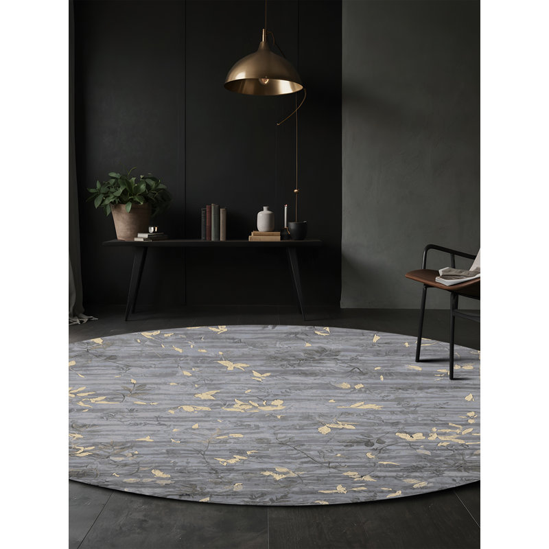 Machine Washable Gray Area Rug, Round 3'