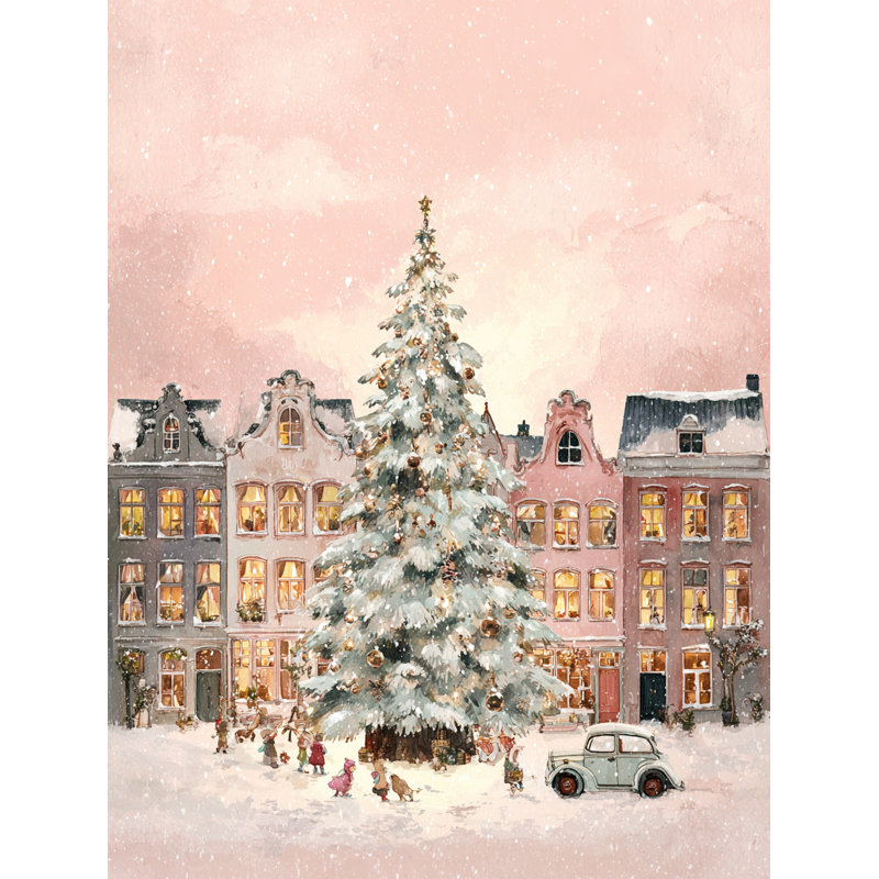 «Snowy Christmas Town Square», art mural sur toile, 30 po x 40 po