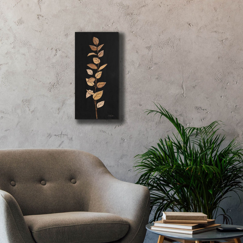  'Farm Branch 2 On Black' by Silvia Vassileva Canvas Wall Art, 12" x 24"