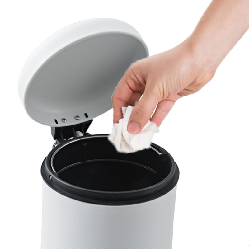 Couvercle de poubelle ronde en métal à fermeture en douceur avec poubelle de 0,8 gallon, Blanc