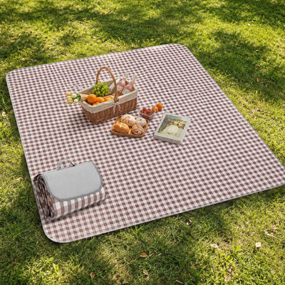 Brown 80'' x 80'' Foldable Waterproof Picnic Blanket