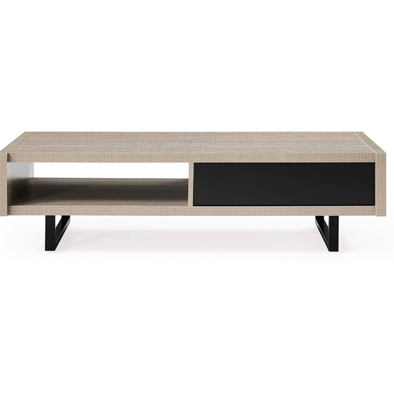 Table basse en bois de frêne brun clair Mid-Century moderne pour l'espace de vie principal, durabilité des pieds entièrement en métal, deux trous essentiels, 47,2 po de long, pièce à assembler avec style, couleur, pieds, rangement, X 19,7 po x 13,8 po
