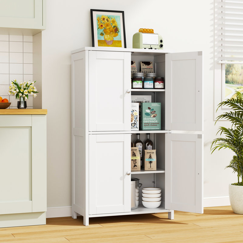 Armoire de rangement sur pied H 42,6 po, armoire autoportante avec 4 portes, Blanc