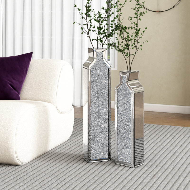 Glass Flower Tall Vase Room Crystal  Decor Nesting Vase (Set of 2), 76cm