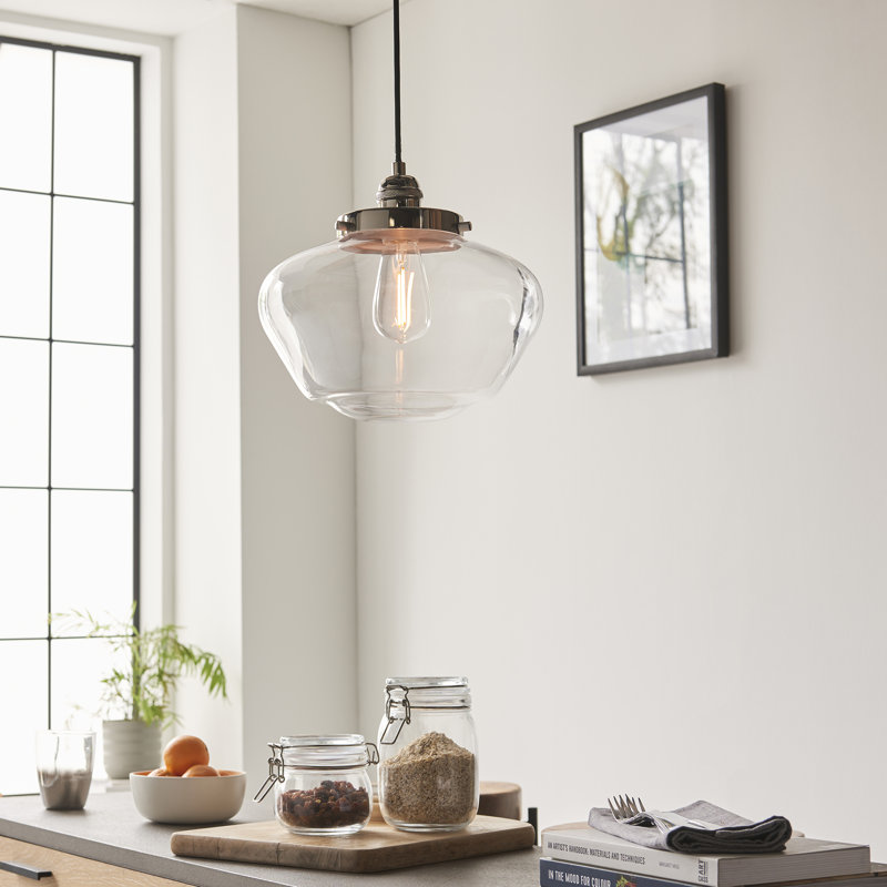 Choquette 1 - Light Schoolhouse Pendant, Clear, Bright nickel