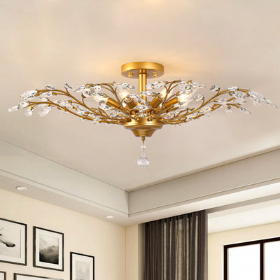 Jamei 37.4" W 8-Light Metal and Crystal Dimmable Semi-Flush Mount