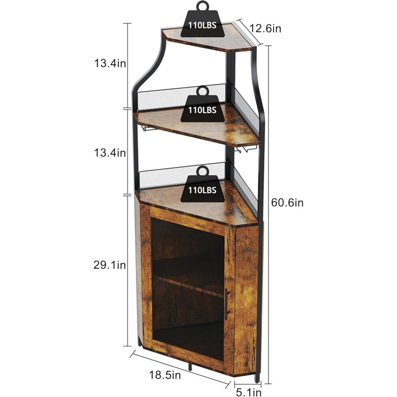 Corner Bar Cabinet with LED Lights, Brown