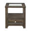 Table de bout Berny avec plateau en verre, tiroir, tablette, brun anthracite 26 po