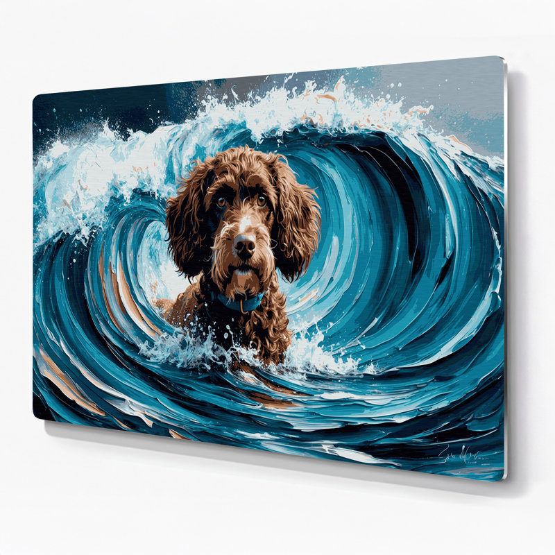 Chiens, chien d'eau espagnol gris, art mural en métal, H 24 po x l 36 po