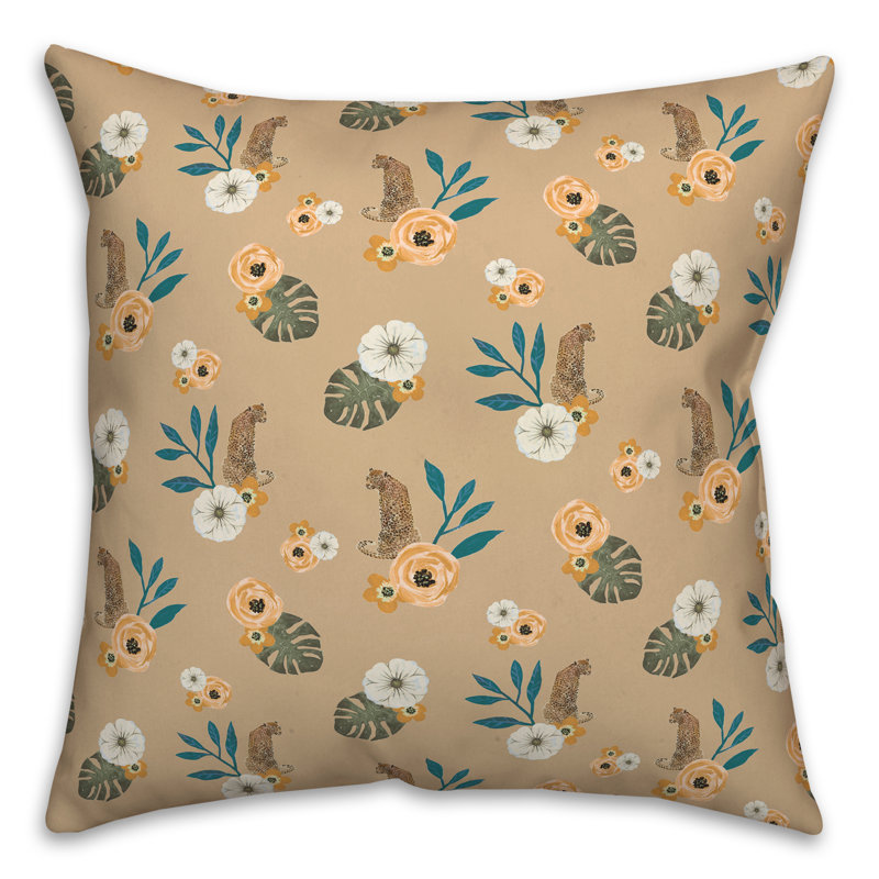 Coussin Floral, Brun clair