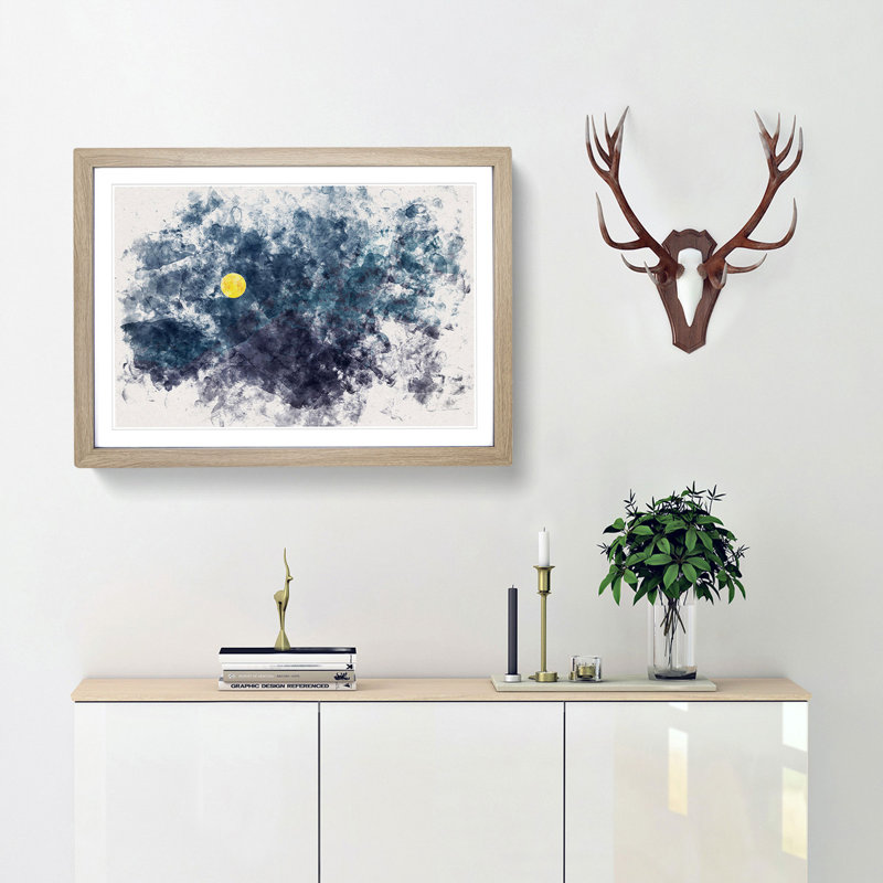 Yellow Moonthe Mountain - Framed Print, 24cm H x 33cm W x 2cm D, Oak Framed