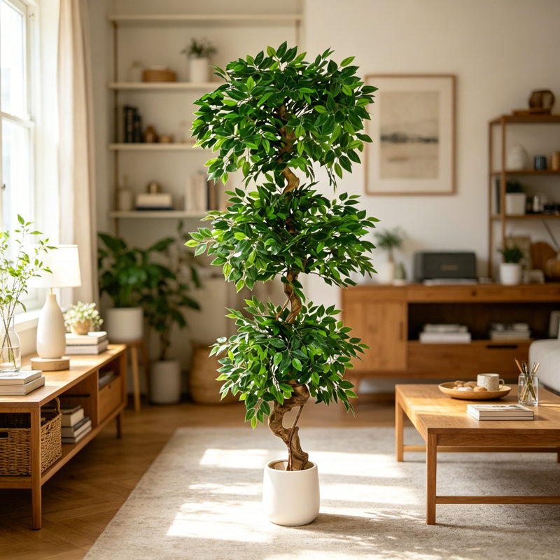 Ficus artificiel avec jardinière blanche pour la décoration de salon de bureau à domicile, plante artificielle