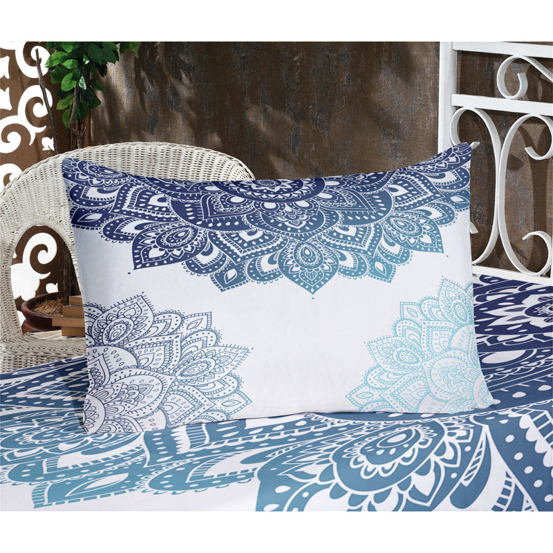 Drap-housse et coussin décoratif Ambesonne Flora Bleu pâle / bleu foncé, California King Sheet Set + 5 Additional Pieces