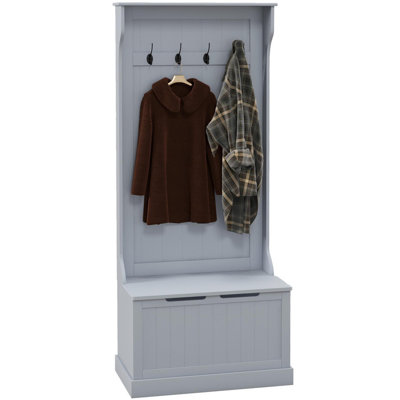 28" Hall Tree - HOMCOM 3-in-1 Entryway Bench with Coat Rack & Shoe Storage