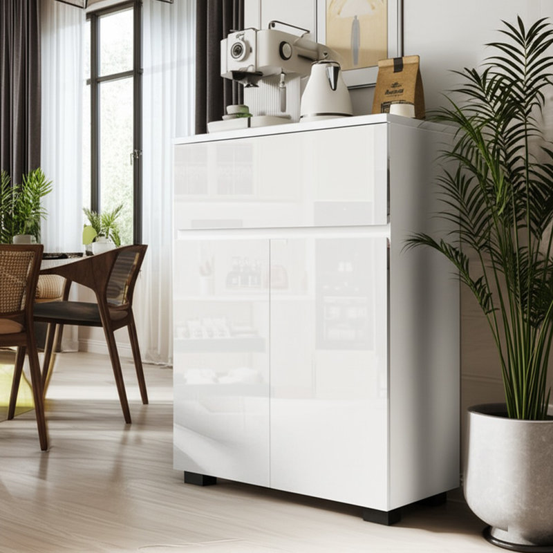 Buffet moderne ultrabrillant, armoire de rangement élégante avec tiroir et tablette réglable, poste de café élégant pour la salle à manger