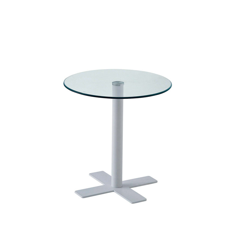 Tempered Rould Glass Dinning Table With Metal Leg, Transparent, Blanc