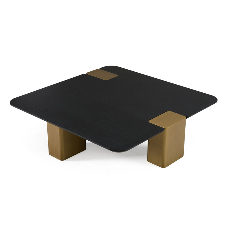 Grande table basse carrée Tisha - noir moderne + chêne doré brossé