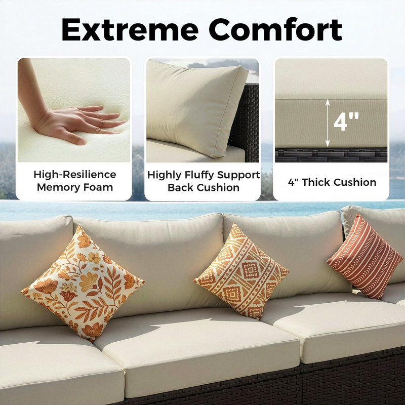 Canapé d'extérieur sans accoudoirs 2 pièces, Coussin beige / structure brune