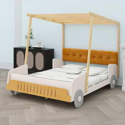 Car-Shaped Bed With Pillow And Canopy Fabric