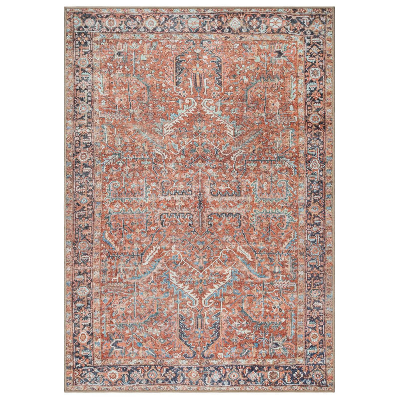 GLN Rugs Traditional Collection - Machine Washable Area Rug, Traditional Washable Rug, Non Slip Washable Rug, Low Pile Chenille Living Room Rug, Bedroom Rug, Kitchen Rug (Terra Cotta Rug)