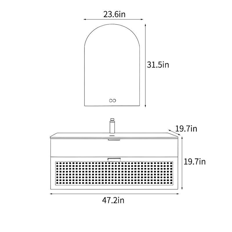 Nordic style simple bathroom cabinet, 19.7" H x 47.2" W x 19.7" D