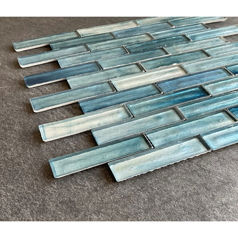 Carrelage mural mosaïque en verre irisé 1 "x 4", Bleu cobalt