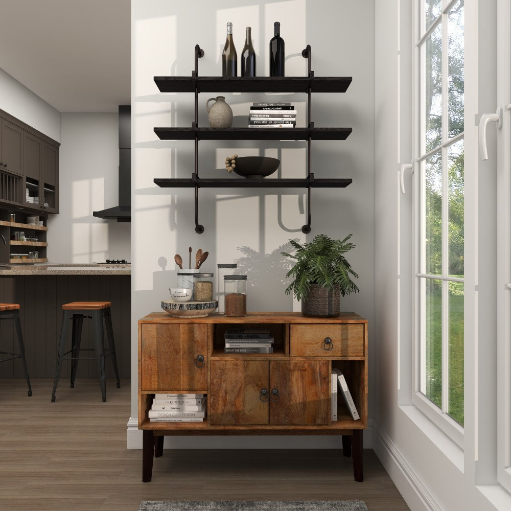 Amie 38" Industrial Pipe Shelves, Gray/Brown