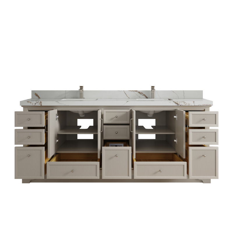 Alys 84 Double Bathroom Vanity with Top (Knobs Option), Calacatta Gold