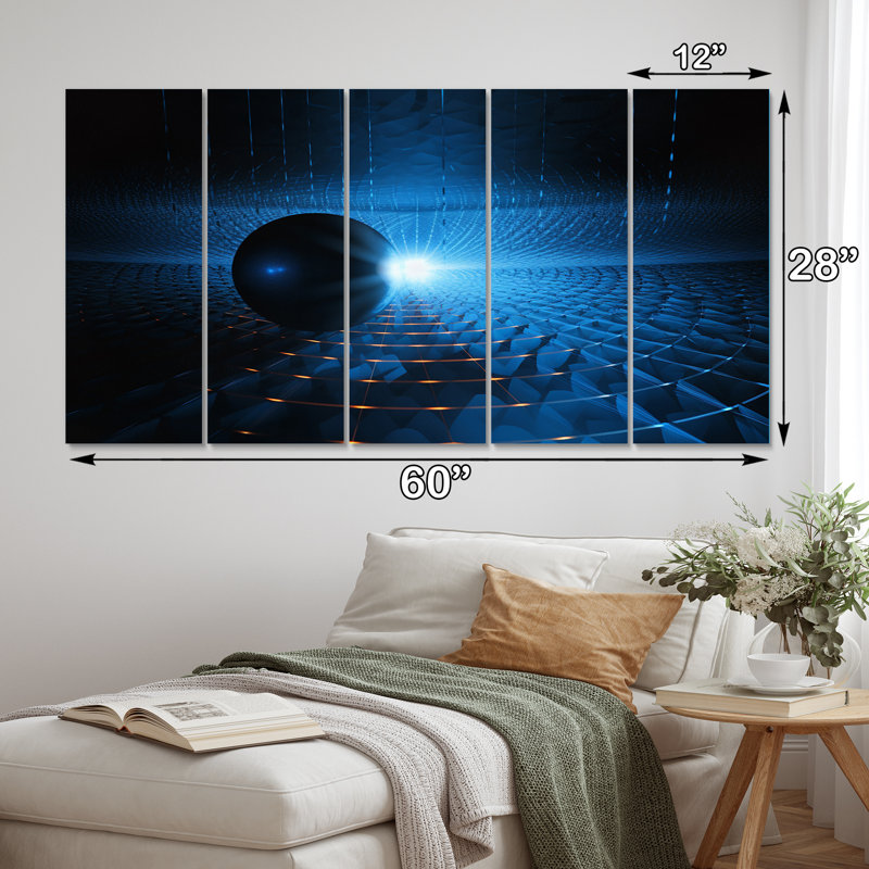 «Blue Solar System Magnetic Galaxy I» - Décoration murale espace - 5 panneaux égaux