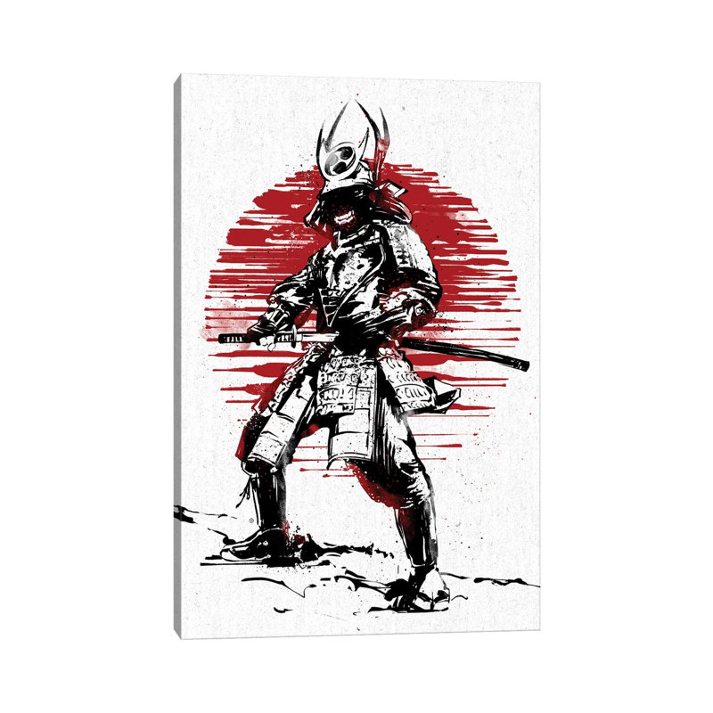 Red Sun Samurai 1 Piece Wrapped Canvas Wall Art, 20.32 cm H x 30.48 cm W