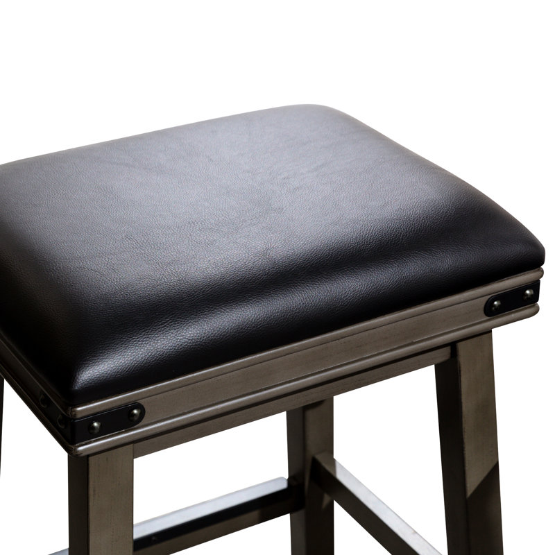 Tabouret de bar de 30 po au look gris vieilli et siège à coussin en cuir noir - option élégante