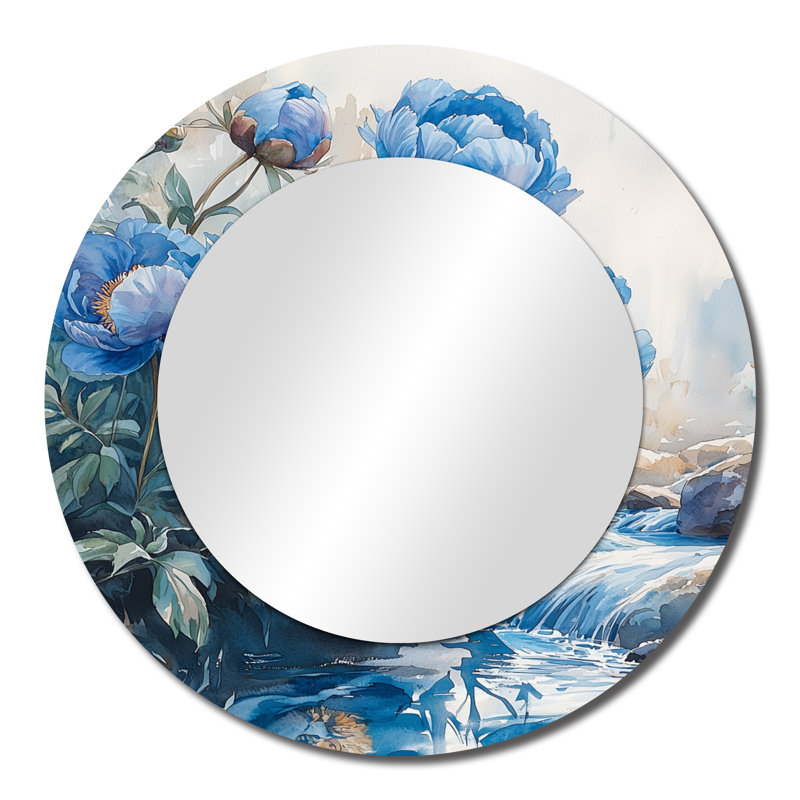 Pivoines bleues par le ruisseau I - Art mural traditionnel - imprimé sur métal, 23 po x 23 po