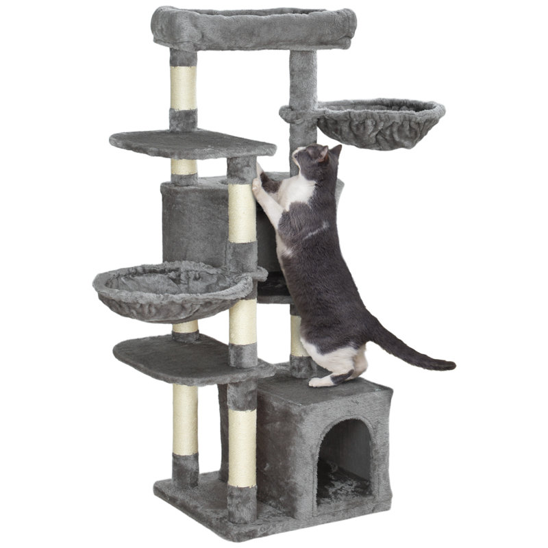 Tour pour arbre à chat avec lit 52,5 po; condos pour chat; hamacs; gris